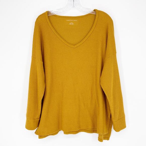 American Eagle Long Sleeve Waffle Knit Top Size Large - Picture 1 of 6